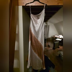 Satin Slip Dress - Cream and Brown